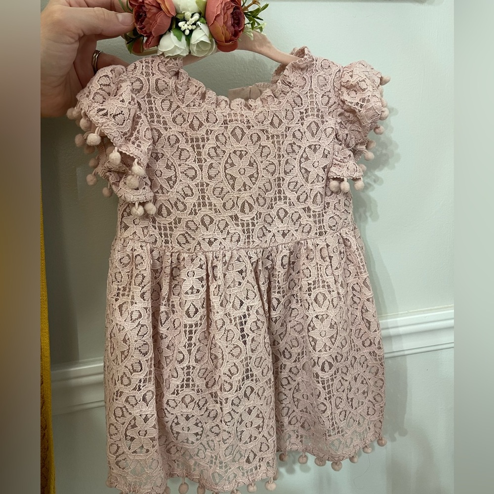 Blush pink lace dress with floral headband